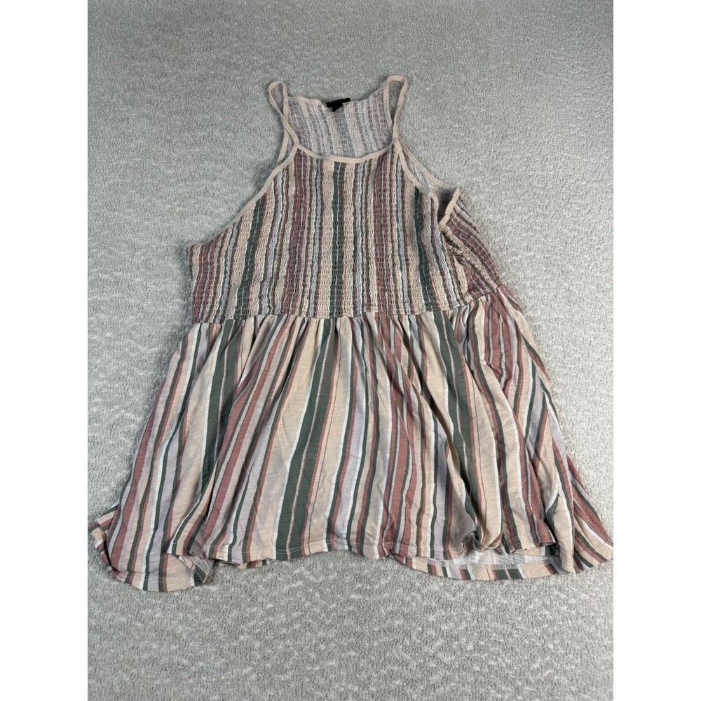 Torrid Tank Top Shirt Womens 3X Multicolor Striped Smocked Babydoll‎ Swing Flowy